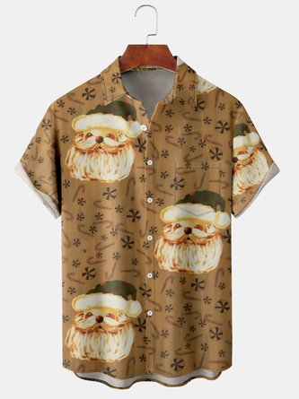 Casual Style Holiday Series Retro Christmas Dog Element Pattern Lapel Short-Sleeved Shirt Print Top