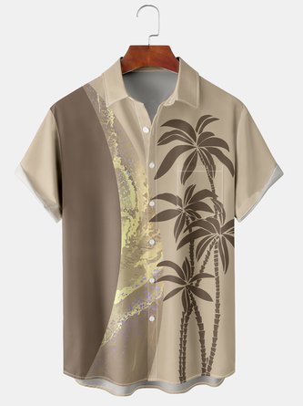 Coconut Tree Winter Hawaii Vacation Regular Fit Buttons Regular H-Line Shirt Collar shirts for Men