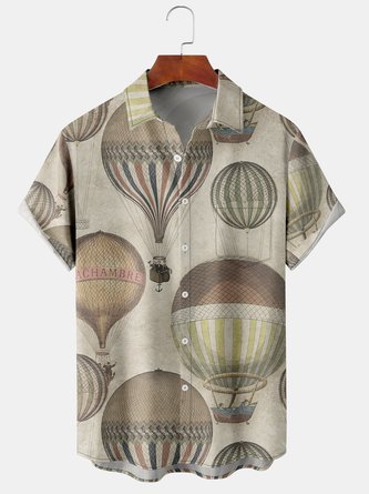 Men Casual Painting Summer Polyester Lightweight Micro-Elasticity Regular Fit Short sleeve H-Line shirts