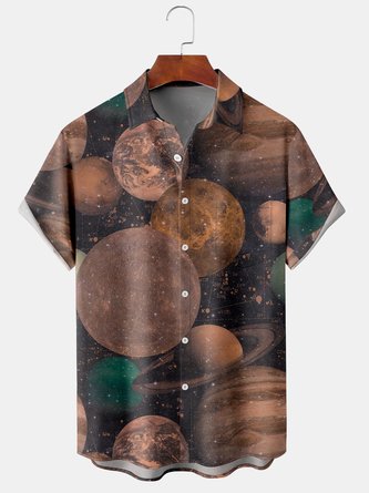 Men Casual Summer Planet Polyester Lightweight Micro-Elasticity Regular Fit Regular H-Line shirts