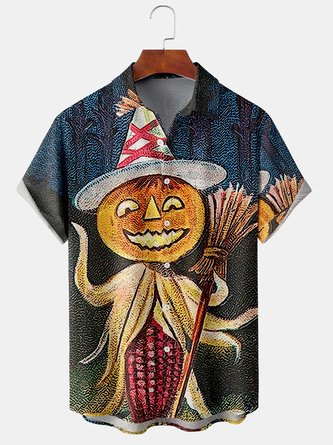Men Casual Summer Halloween Polyester Micro-Elasticity Vacation Regular H-Line Shirt Collar shirts