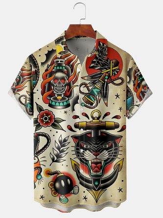 Men Casual Abstract Summer Polyester Lightweight Micro-Elasticity Vacation Short sleeve Regular shirts