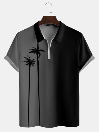 Coconut Tree Spring Hawaii Lightweight Party Short sleeve Shawl Collar Regular Regular Size Polo shirt for Men