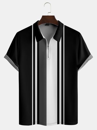 Colorblock Casual Spring Zipper Regular Fit Short sleeve Shawl Collar Regular Regular Size Polo shirt for Men