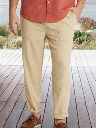 Men Plain Autumn Linen Natural Lightweight Household Slim Taper Pants Long H-Line Casual Pants