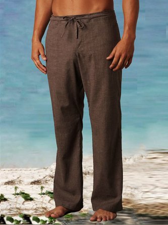 Vintage Plain Autumn Natural Daily Loose Straight pants H-Line Regular Size Casual Pants for Men