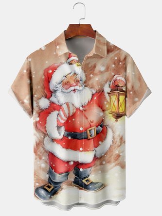 Men Casual Summer Santa Claus Lightweight Micro-Elasticity Buttons Short sleeve H-Line Shirt Collar shirts