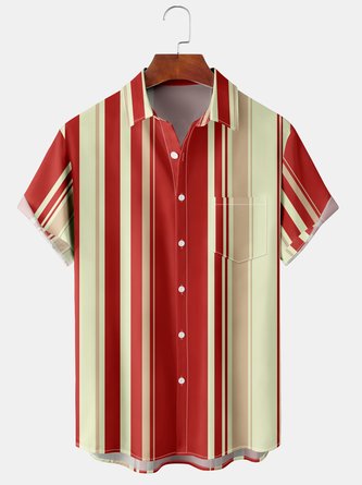 Men Striped Casual Summer Polyester Micro-Elasticity Vacation Short sleeve Regular Regular Size shirts