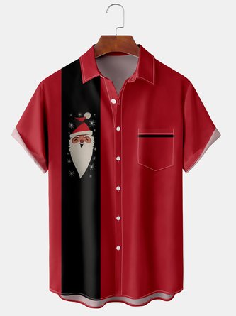 Men Casual Summer Christmas Polyester Lightweight Micro-Elasticity Regular Fit Shawl Collar H-Line shirts