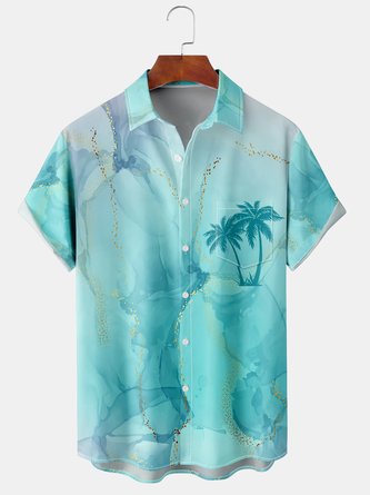Coconut Tree Summer Hawaii Polyester Lightweight Regular Fit Buttons Short sleeve Regular shirts for Men