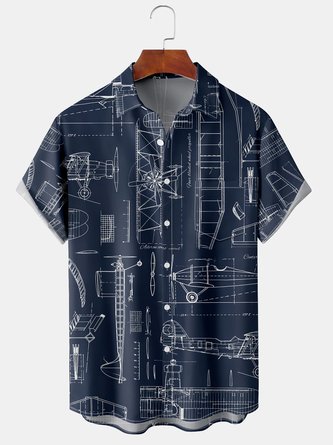Geometric Casual Summer Polyester Micro-Elasticity Regular Fit Regular H-Line Shirt Collar shirts for Men