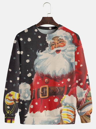 Men Casual Autumn Santa Claus Polyester Heavyweight Loose Long sleeve H-Line Medium Elasticity Sweatshirt