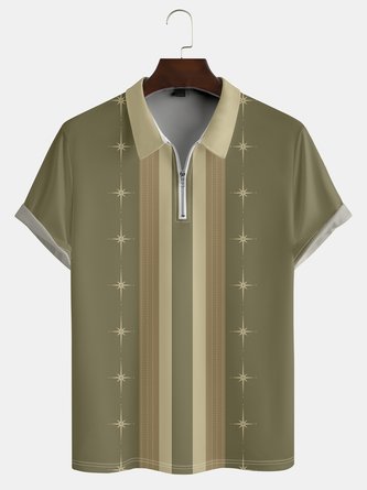 Men Geometric Casual Summer Polyester Printing Micro-Elasticity Shawl Collar H-Line Regular Size Polo shirt
