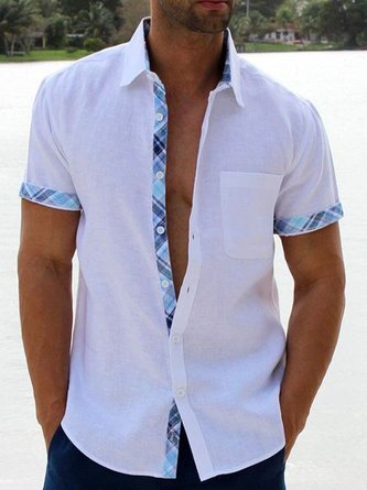 Men Plain Summer Linen Lightweight No Elasticity Party Cotton-Blend Regular H-Line shirts