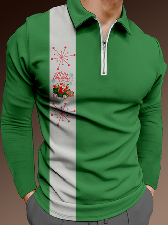Christmas Casual Autumn Polyester Printing Regular Fit Long sleeve Regular Regular Polo shirt for Men