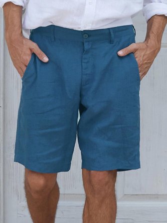 Mens Cotton And Linen Plain Casual Shorts