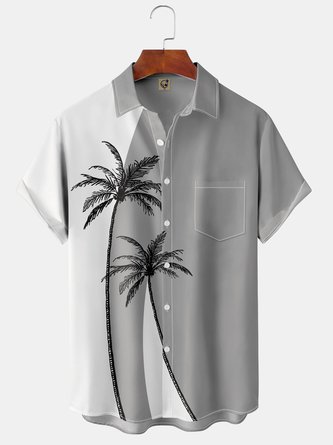 Mens Coconut Tree Print Casual Short Sleeve Shirt Hawaiian Top with Pocket