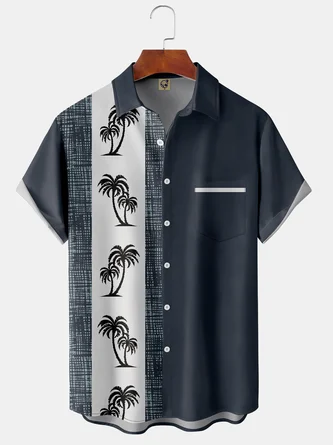 Men's Shaded Coconut Tree Print Casual Breathable Hawaiian Short Sleeve ...
