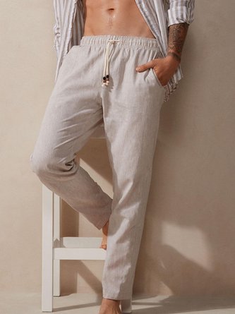 Cotton And Linen Plain Casual Trousers