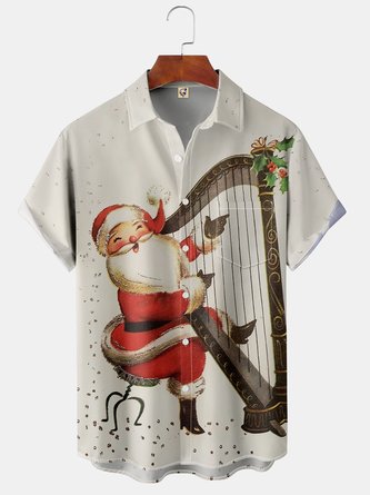 Men's Christmas Print Casual Breathable Short Sleeve Shirt