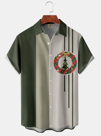 Men's Vintage Christmas Tree Print Fashion Hawaiian Short Sleeve Shirt