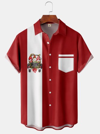 Christmas Gnome Chest Pocket Short Sleeve Bowling Shirt