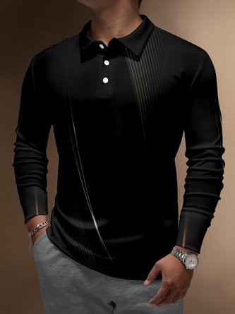 Gradient Abstract Line Buttons Long Sleeve Polo