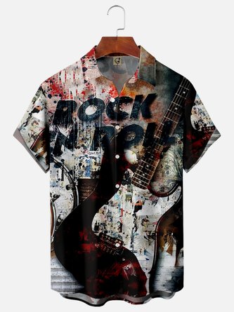 Rock Guitar Chest Pocket Short Sleeve Shirt