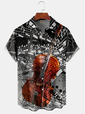 Violin Chest Pocket Short Sleeve Casual Shirt