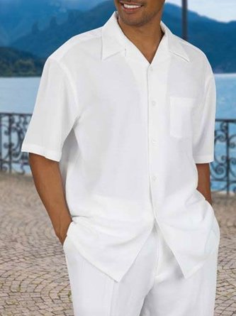 Cotton-blend Chest Pocket Short Sleeve Casual Shirt