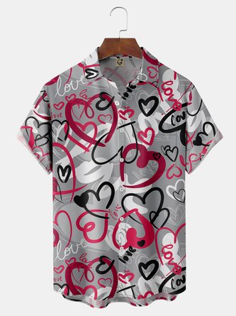 St Valentine‘s Day Hearts Chest Pocket Short Sleeve Shirt