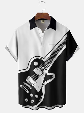 Music Bass Chest Pocket Short Sleeve Shirt