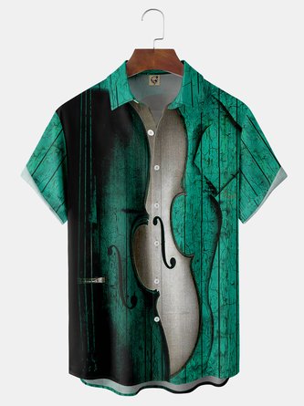 Violin Chest Pocket Short Sleeve Casual Shirt