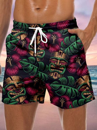 Tiki Drawstring Beach Shorts