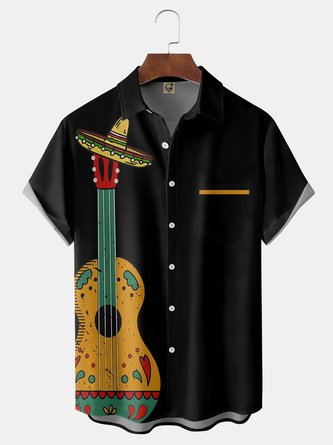 Cinco De Mayo Guitar Chest Pocket Short Sleeve Shirt