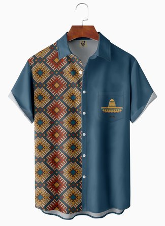 Sombrero Hat Chest Pocket Short Sleeve Casual Shirt