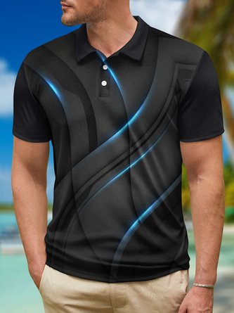 3D Ombre Geometric Button Short Sleeve Polo Shirt