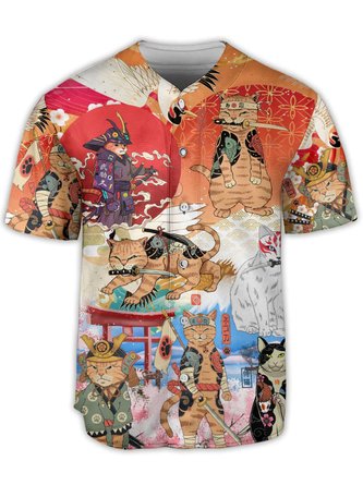 Japanese Cats Short Sleeve Baseball Shirt