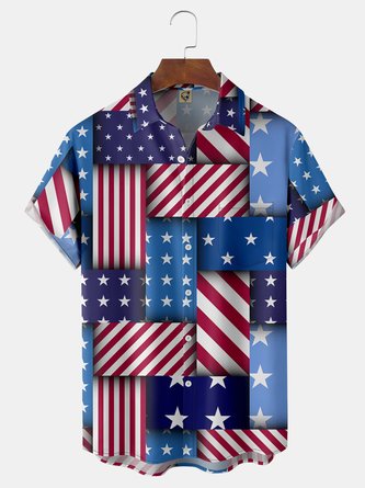 American Flag Chest Pocket Short Sleeve Casual Shirts