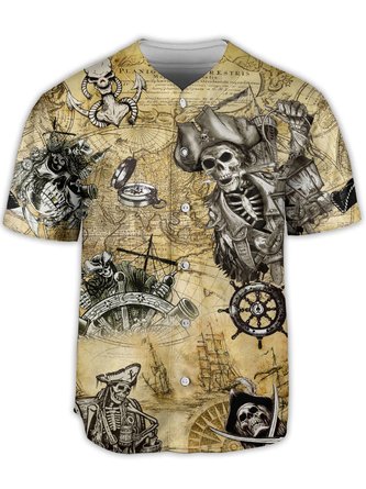 Pirate Skull Short Sleeve Baseball Shirt
