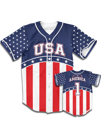 American Flag Short Sleeve Baseball Shirt