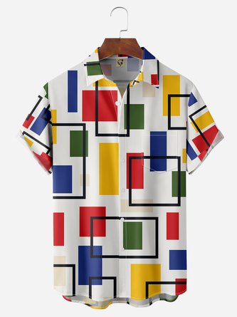 Geometric Pattern Chest Pocket Short Sleeve Casual Shirts