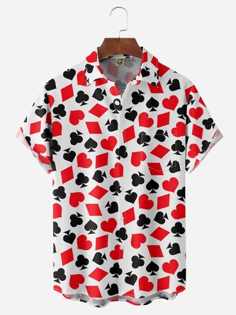 Poker Symbol Chest Pocket Short Sleeve Hawaiian Shirt