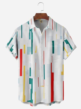 Geometric Lines Chest Pocket Short Sleeves Casual Shirts