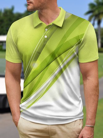 Gradient Abstract Line Button Short Sleeve Golf Polo Shirt