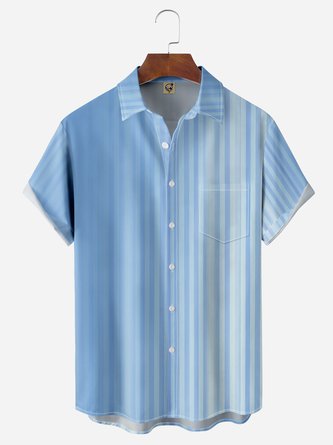Gradient Striped Chest Pocket Short Sleeve Casual Shirt