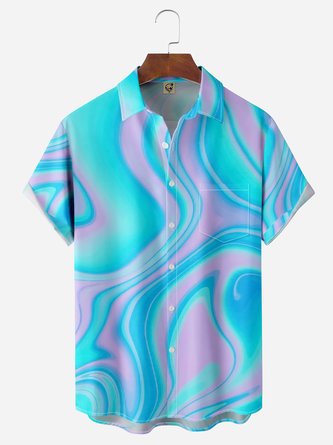 Geometric Fluid Lines Chest Pocket Short Sleeve Casual Shirt
