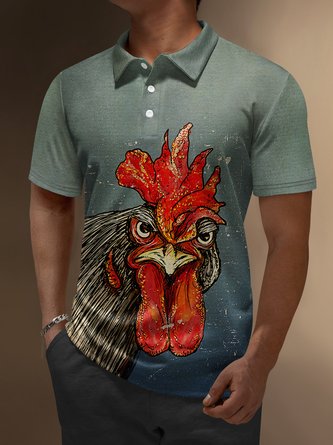 Rooster Button Down Short Sleeve Polo Shirt