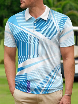 Abstract Geometric Ombre Button Short Sleeve Golf Polo Shirt