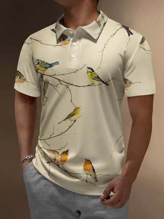 Bird Button Short Sleeve Polo Shirt